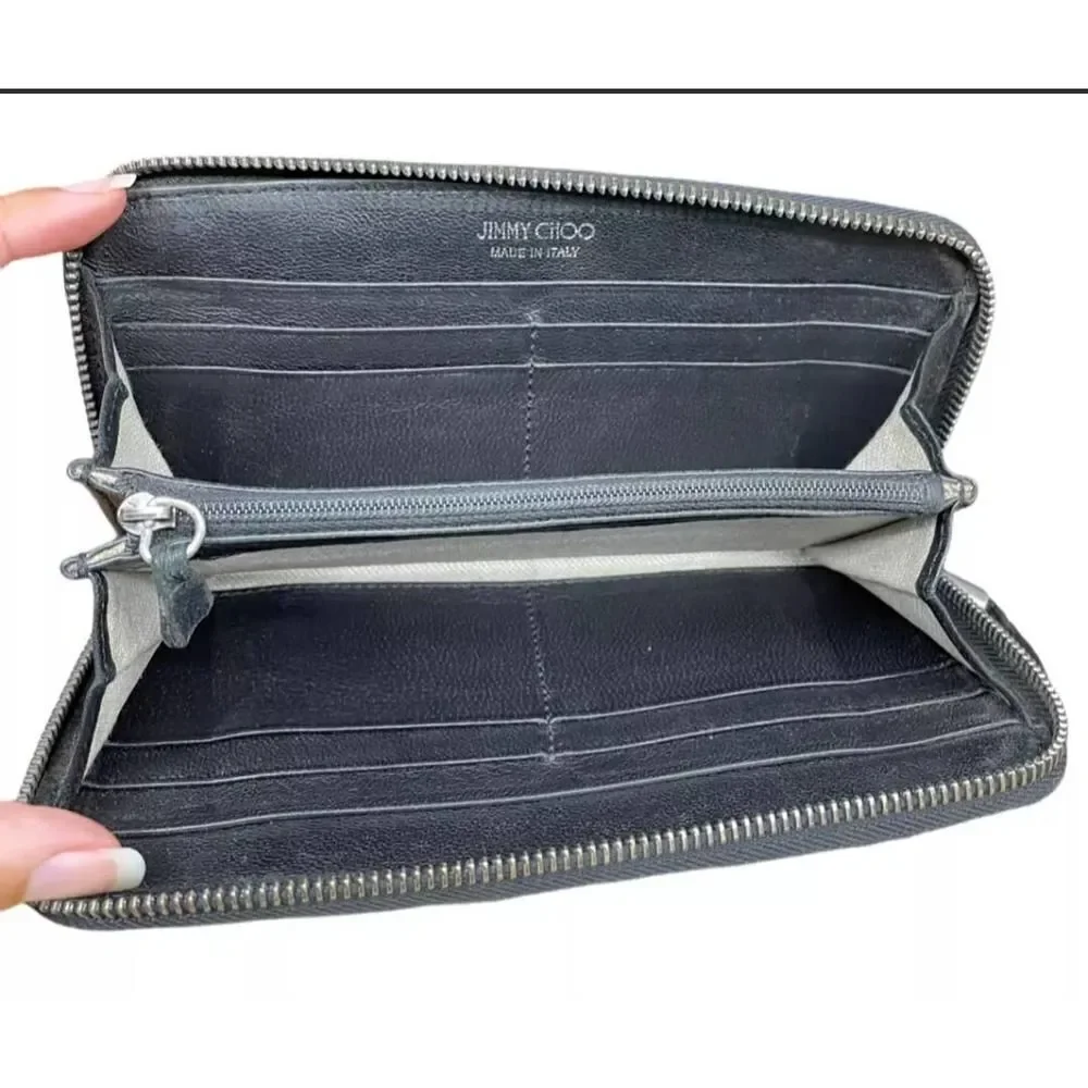 JIMMY CHOO FILLIPA START STUDDED LEATHER ZIP AROUND LARGE WALLET